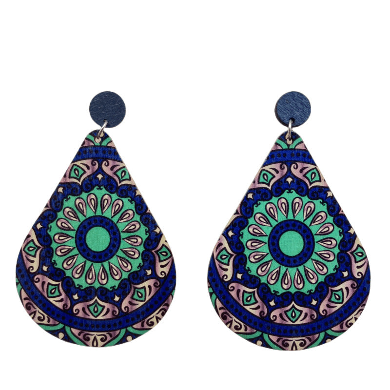 Wholesale Bohemian Style Printed Flowers and Trees Earrings